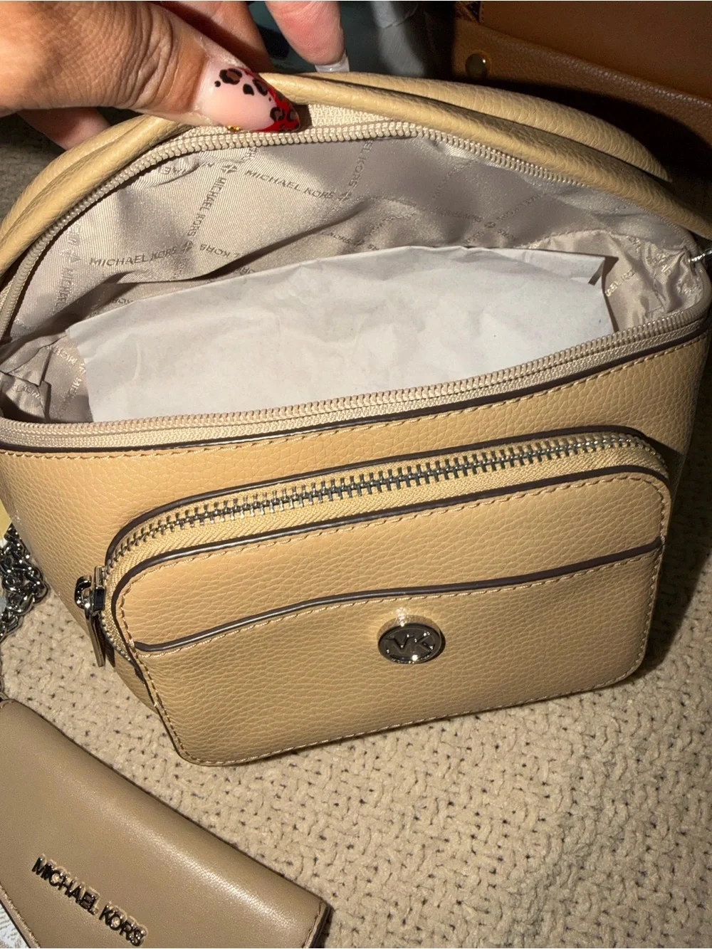 Michael Kors Beige/Tan Pebbled Leather cross body Bag